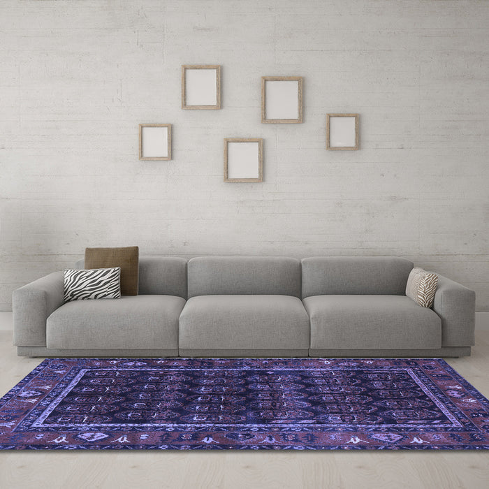 Machine Washable Persian Blue Traditional Rug in a Living Room, wshtr602blu