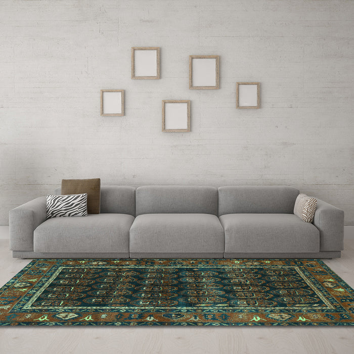 Machine Washable Persian Turquoise Traditional Area Rugs in a Living Room,, wshtr602turq