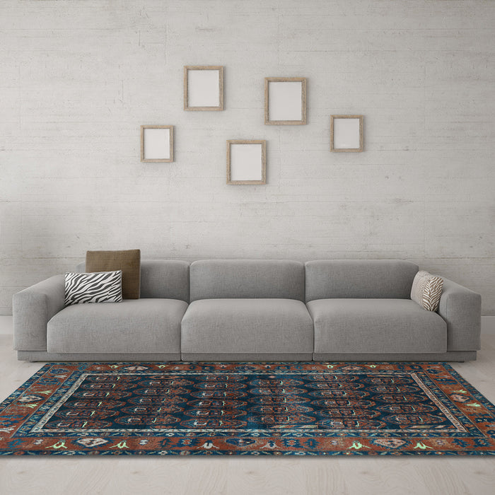 Machine Washable Persian Light Blue Traditional Rug in a Living Room, wshtr602lblu