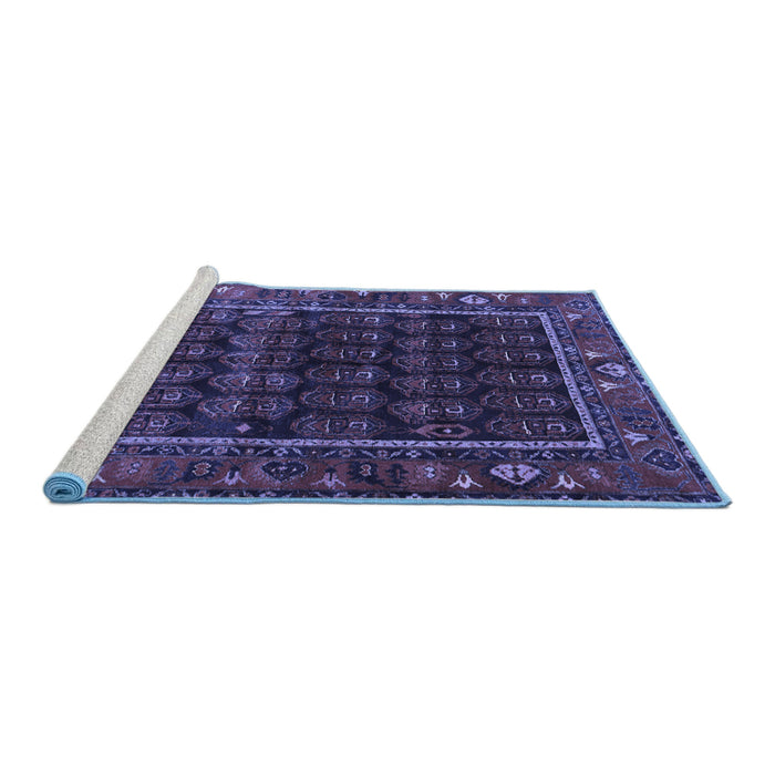Sideview of Machine Washable Persian Blue Traditional Rug, wshtr602blu