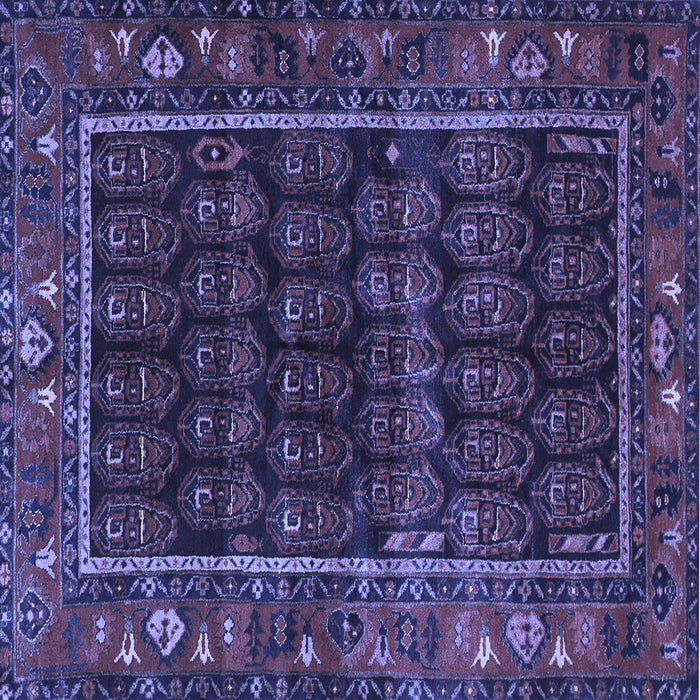Square Machine Washable Persian Blue Traditional Rug, wshtr602blu