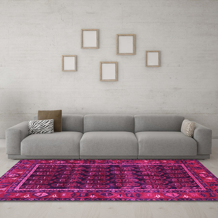 Machine Washable Persian Pink Traditional Rug in a Living Room, wshtr602pnk
