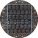 Round Machine Washable Persian Light Blue Traditional Rug, wshtr602lblu