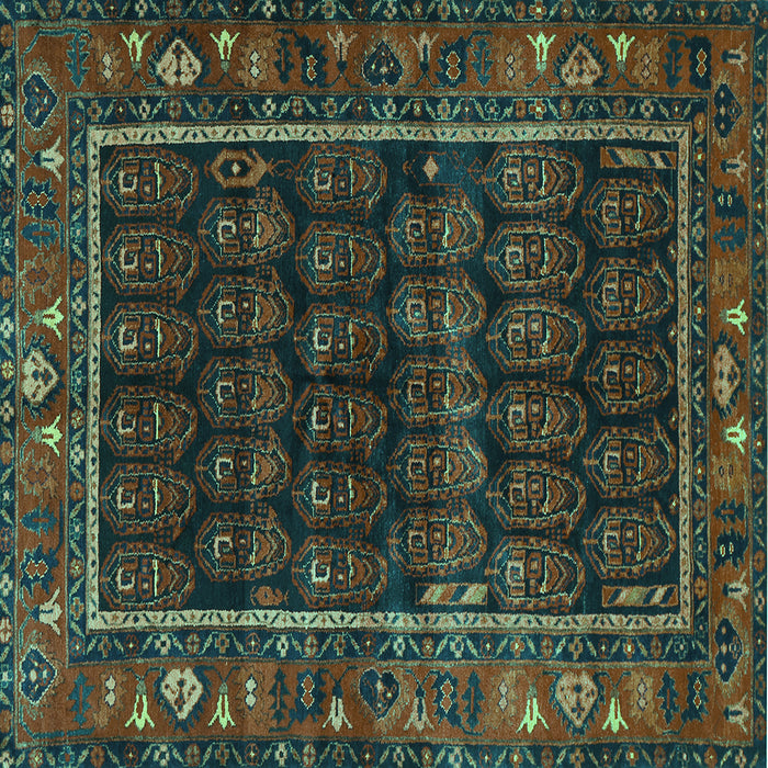 Square Machine Washable Persian Turquoise Traditional Area Rugs, wshtr602turq