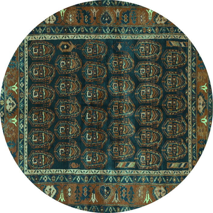 Round Machine Washable Persian Turquoise Traditional Area Rugs, wshtr602turq