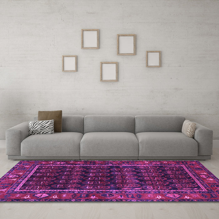 Machine Washable Persian Purple Traditional Area Rugs in a Living Room, wshtr602pur