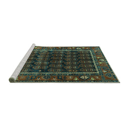 Sideview of Machine Washable Persian Turquoise Traditional Area Rugs, wshtr602turq