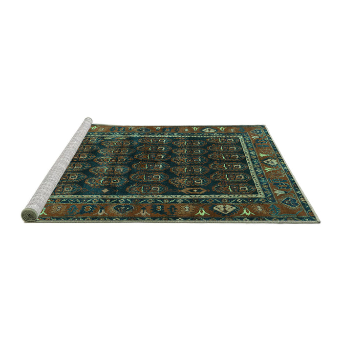 Sideview of Machine Washable Persian Turquoise Traditional Area Rugs, wshtr602turq