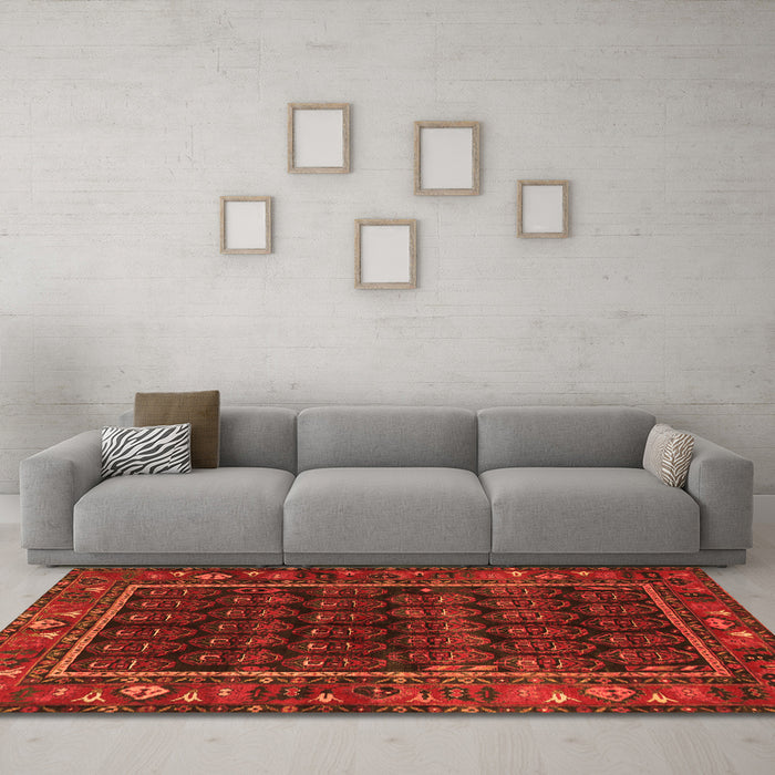 Machine Washable Persian Orange Traditional Area Rugs in a Living Room, wshtr602org