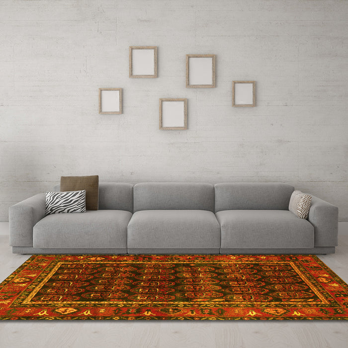 Machine Washable Persian Yellow Traditional Rug in a Living Room, wshtr602yw
