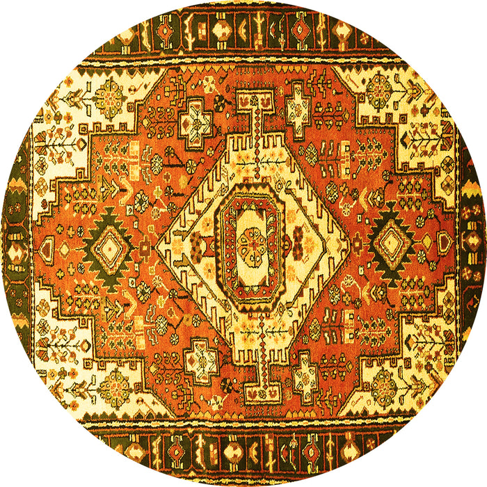 Round Machine Washable Persian Yellow Traditional Rug, wshtr603yw