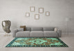 Machine Washable Persian Turquoise Traditional Area Rugs in a Living Room,, wshtr603turq