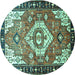 Round Machine Washable Persian Turquoise Traditional Area Rugs, wshtr603turq