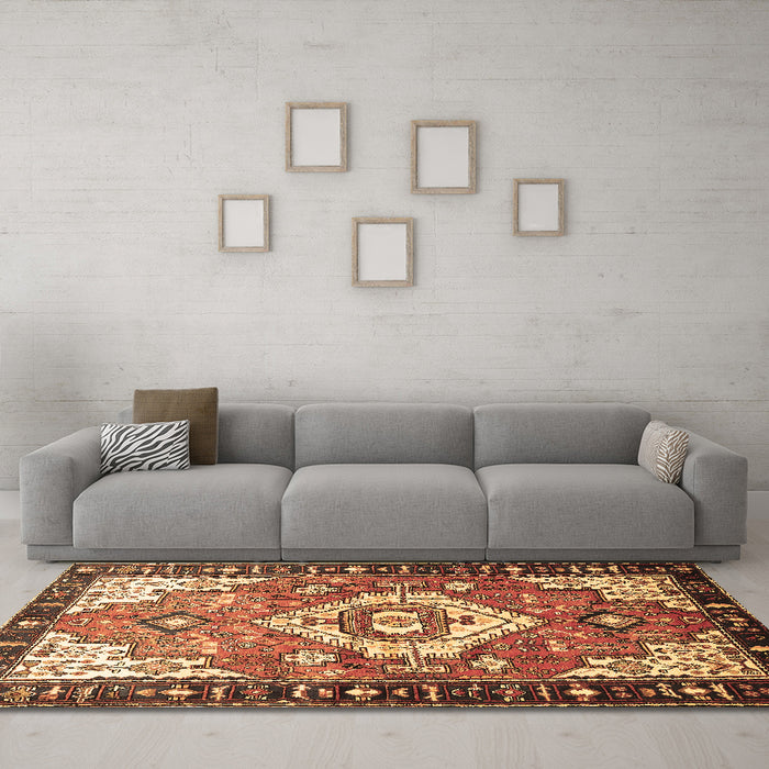Machine Washable Persian Brown Traditional Rug in a Living Room,, wshtr603brn