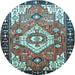 Round Machine Washable Persian Light Blue Traditional Rug, wshtr603lblu