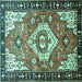 Square Machine Washable Persian Turquoise Traditional Area Rugs, wshtr603turq