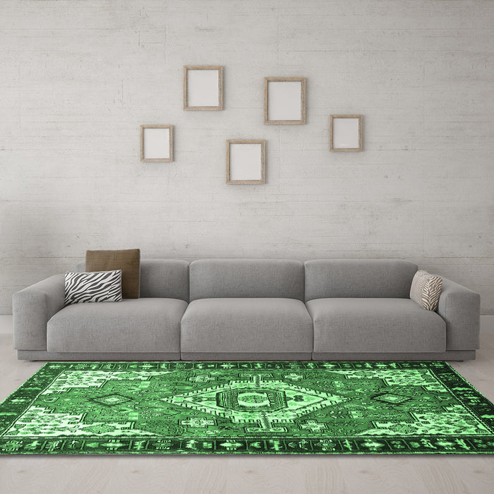 Machine Washable Persian Emerald Green Traditional Area Rugs in a Living Room,, wshtr603emgrn