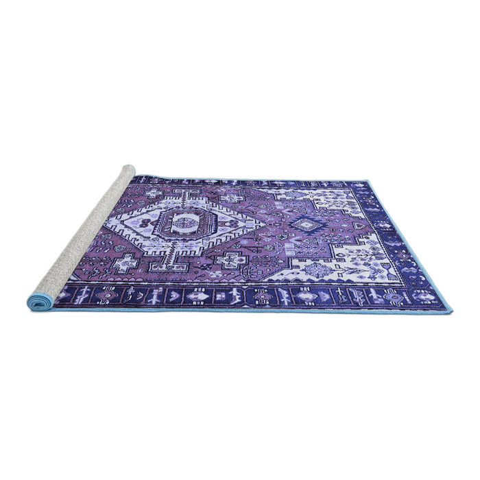 Sideview of Machine Washable Persian Blue Traditional Rug, wshtr603blu