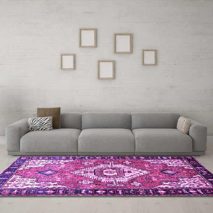Machine Washable Persian Purple Traditional Area Rugs in a Living Room, wshtr603pur
