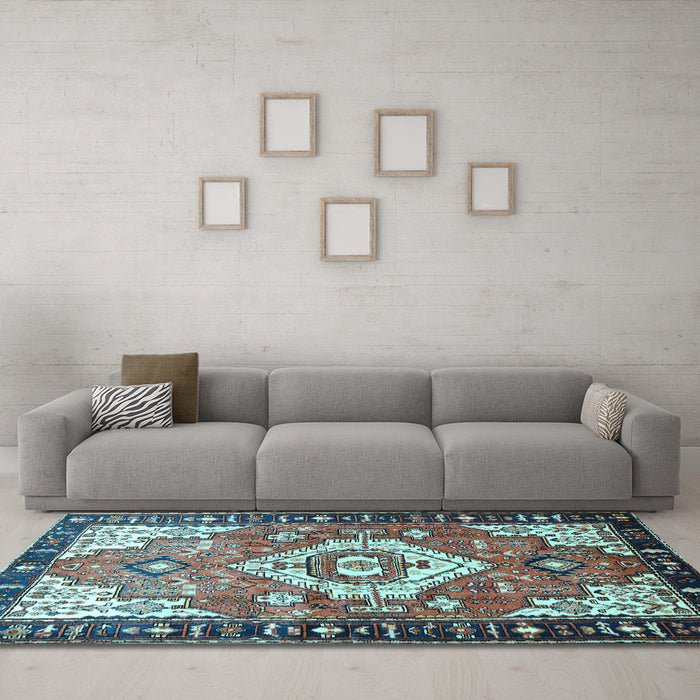 Machine Washable Persian Light Blue Traditional Rug in a Living Room, wshtr603lblu