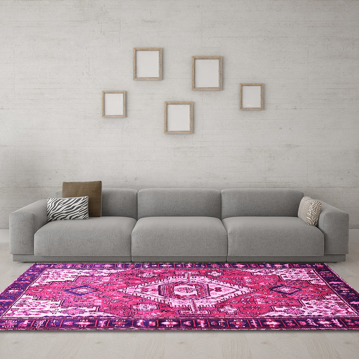 Machine Washable Persian Pink Traditional Rug in a Living Room, wshtr603pnk
