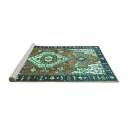 Sideview of Machine Washable Persian Turquoise Traditional Area Rugs, wshtr603turq