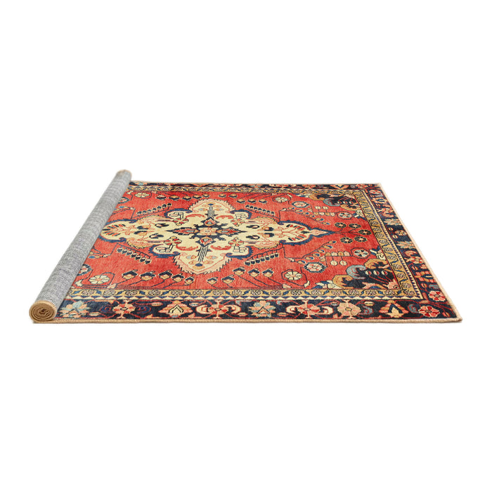 Sideview of Machine Washable Traditional Brown Red Rug, wshtr604