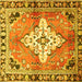 Square Machine Washable Medallion Yellow Traditional Rug, wshtr604yw