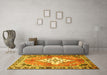 Machine Washable Medallion Yellow Traditional Rug in a Living Room, wshtr604yw
