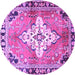 Round Machine Washable Medallion Purple Traditional Area Rugs, wshtr604pur