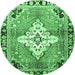 Round Medallion Emerald Green Traditional Rug, tr604emgrn