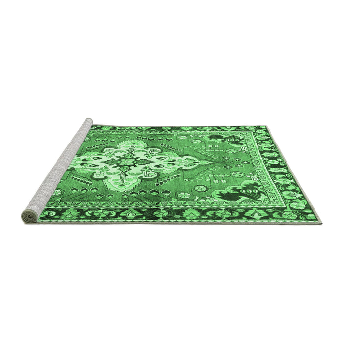 Sideview of Machine Washable Medallion Emerald Green Traditional Area Rugs, wshtr604emgrn