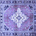 Square Machine Washable Medallion Blue Traditional Rug, wshtr604blu