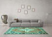 Machine Washable Medallion Turquoise Traditional Area Rugs in a Living Room,, wshtr604turq