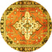 Round Machine Washable Medallion Yellow Traditional Rug, wshtr604yw
