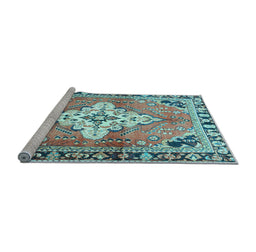 Sideview of Machine Washable Medallion Light Blue Traditional Rug, wshtr604lblu