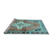 Sideview of Machine Washable Medallion Light Blue Traditional Rug, wshtr604lblu