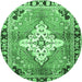 Round Machine Washable Medallion Emerald Green Traditional Area Rugs, wshtr604emgrn