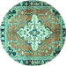 Round Medallion Turquoise Traditional Rug, tr604turq