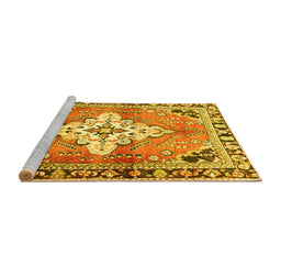 Sideview of Machine Washable Medallion Yellow Traditional Rug, wshtr604yw