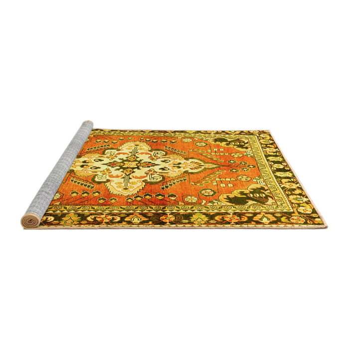 Sideview of Machine Washable Medallion Yellow Traditional Rug, wshtr604yw