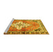 Sideview of Machine Washable Medallion Yellow Traditional Rug, wshtr604yw