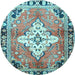 Round Medallion Light Blue Traditional Rug, tr604lblu