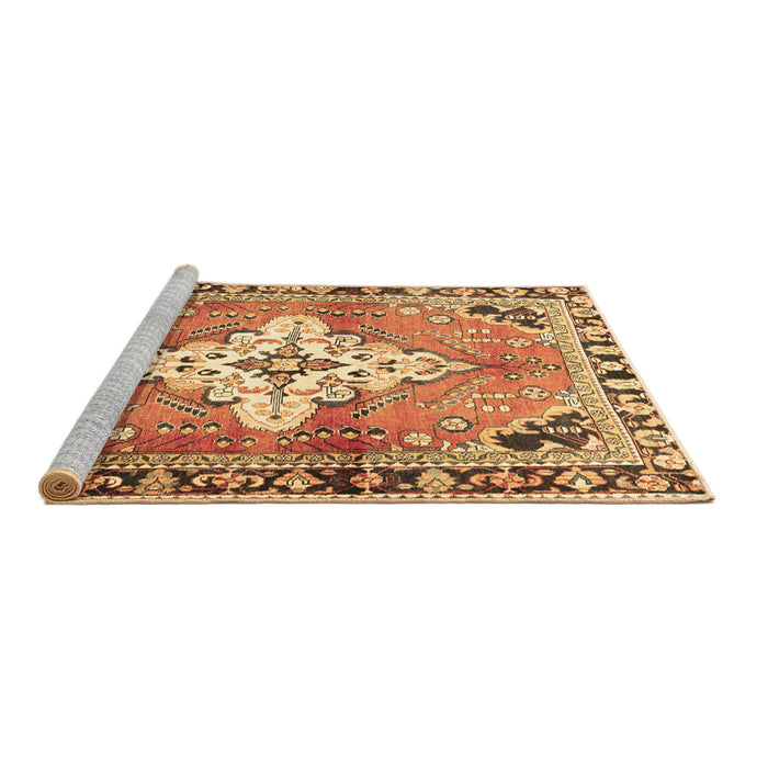 Sideview of Machine Washable Medallion Brown Traditional Rug, wshtr604brn