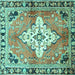 Square Machine Washable Medallion Turquoise Traditional Area Rugs, wshtr604turq