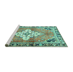 Sideview of Machine Washable Medallion Turquoise Traditional Area Rugs, wshtr604turq