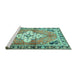 Sideview of Machine Washable Medallion Turquoise Traditional Area Rugs, wshtr604turq