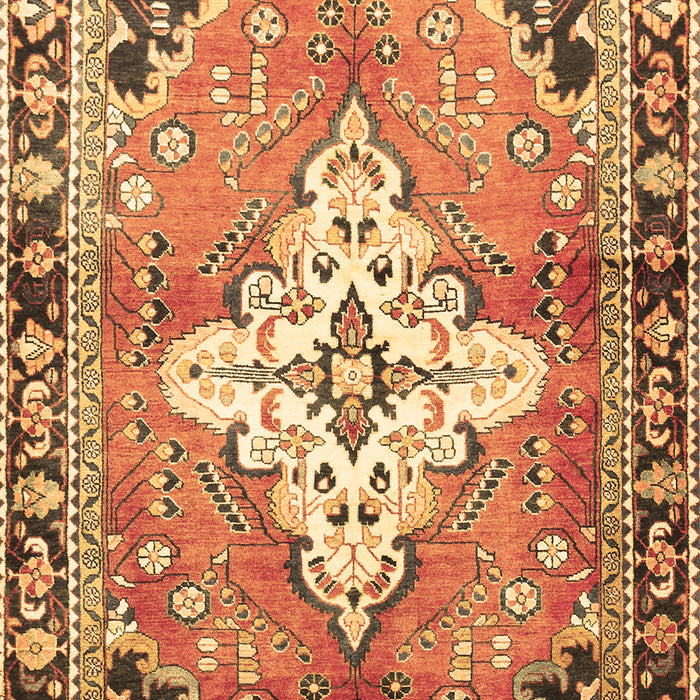 Machine Washable Medallion Brown Traditional Rug, wshtr604brn