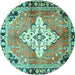 Round Machine Washable Medallion Turquoise Traditional Area Rugs, wshtr604turq