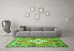 Machine Washable Medallion Green Traditional Area Rugs in a Living Room,, wshtr604grn